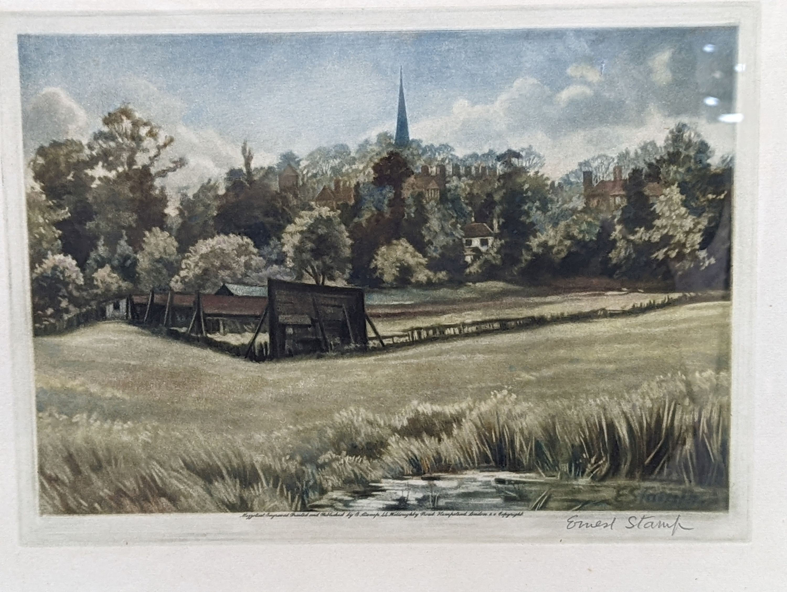 Five assorted pictures including a Richard Beer print and a modern British watercolour signed Mason